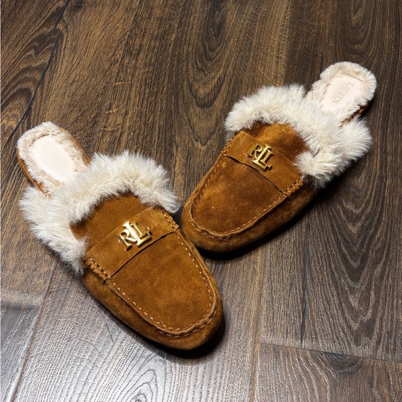 Ralph Lauren Shoes - Ralph Lauren Women's Brown Suede Fur-Lined Mules size 9